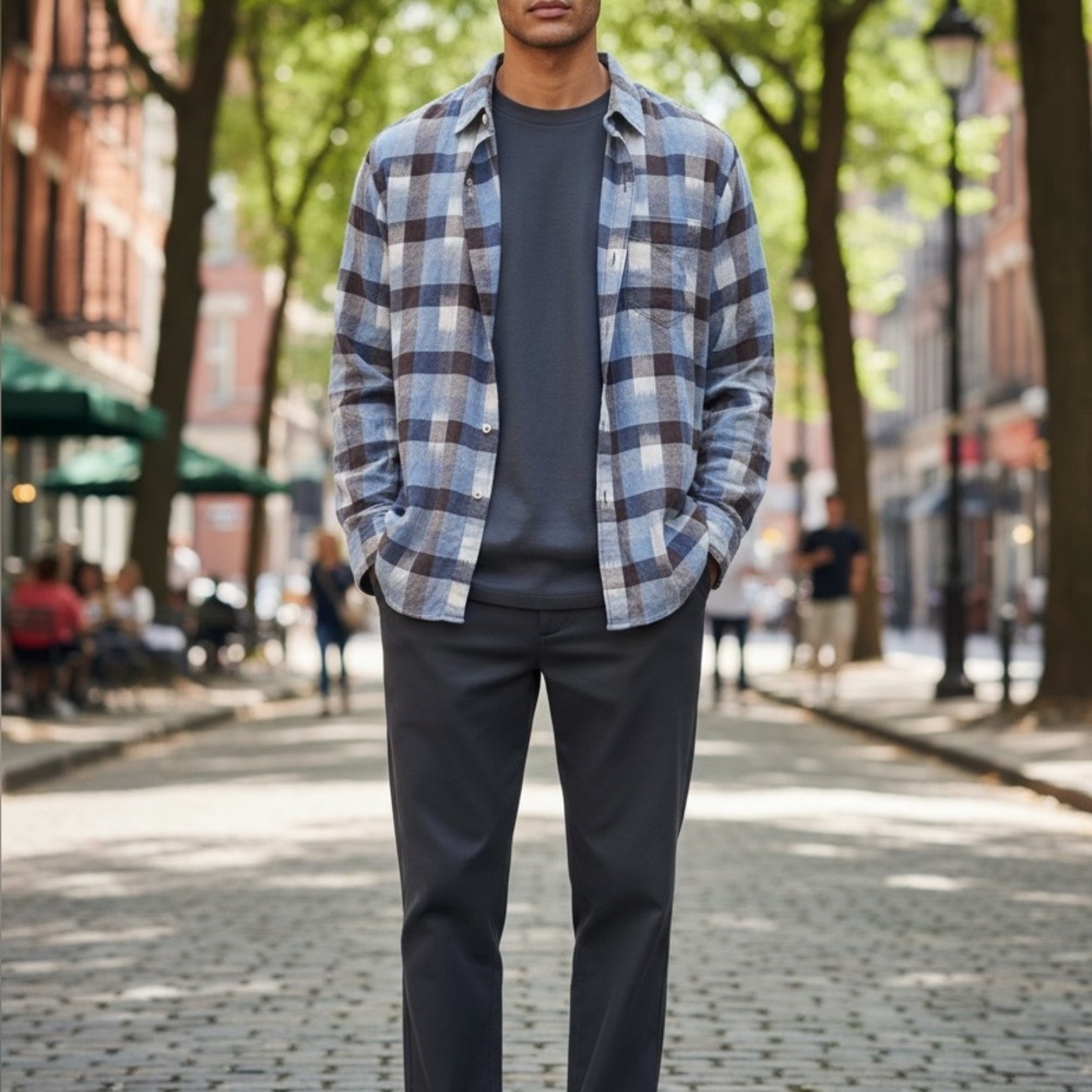 Tommy Bahama Blue and Brown Plaid Shirt